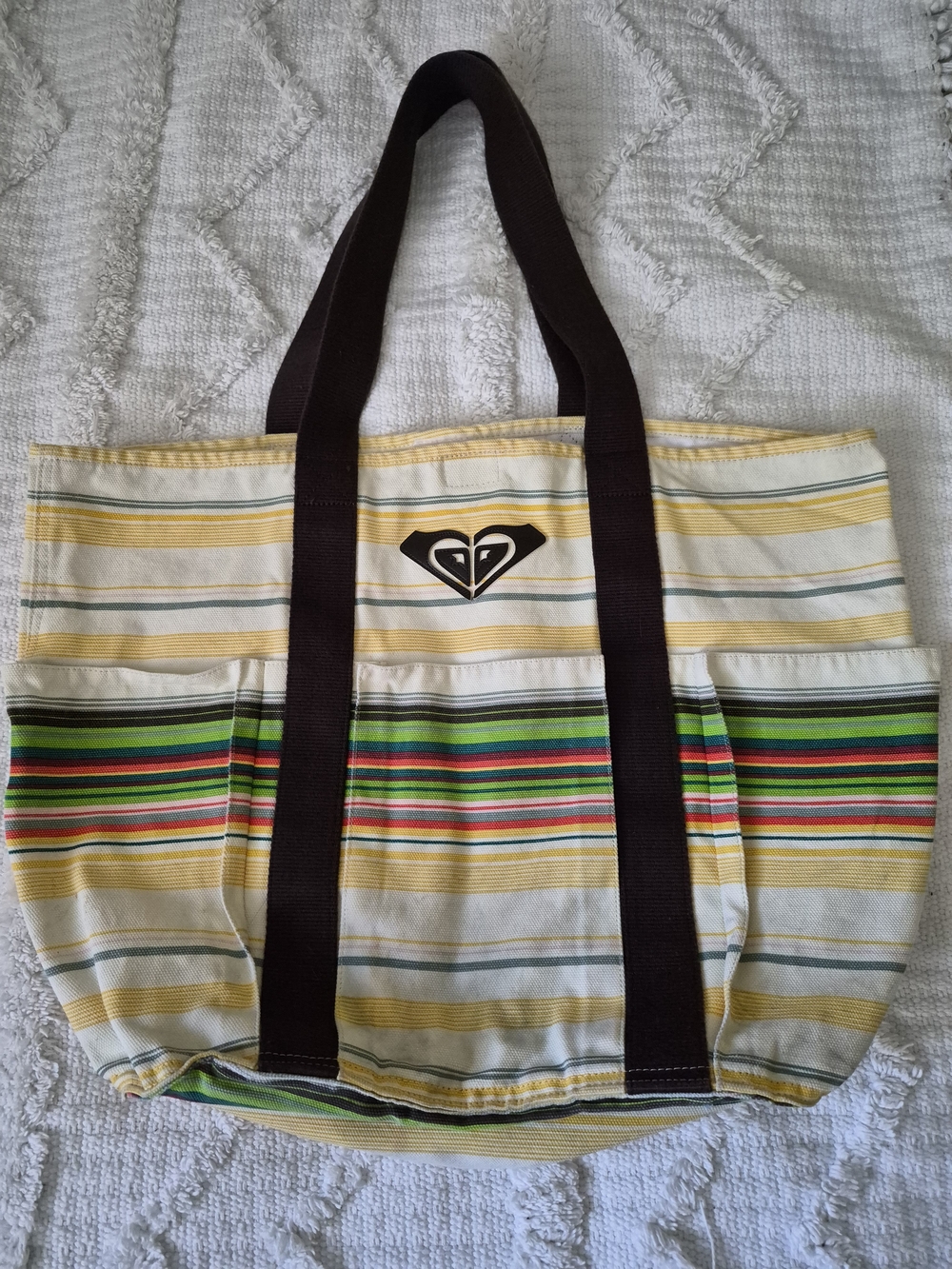 Roxy Striped Canvas Tote Bag in Yellow and Multicolor
